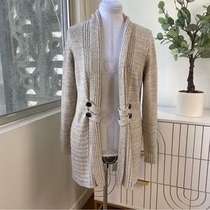 FORTUNE + IVY Longline Buckle Cardigan/ Coatigan in Heathered Oatmeal, Size S